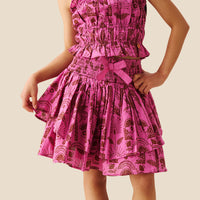 Izzy Palm Print Shirred Waist Mini Skirt