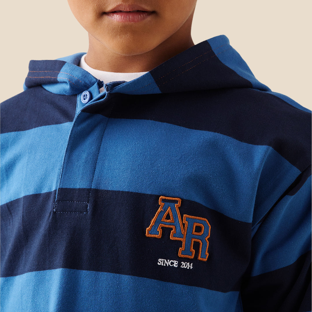 Marco Hooded Rugby Shirt Blue
