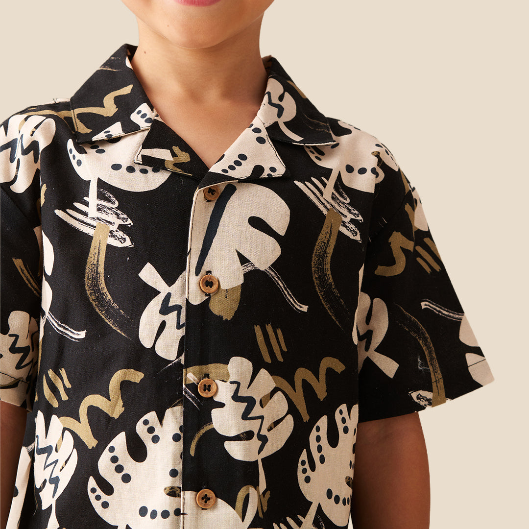 Finn Leaf Print Textured Shirt - Angel & Rocket