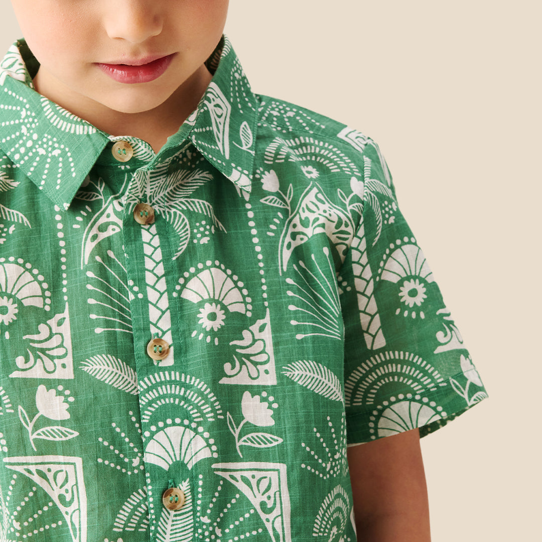 Boys Printed Green Shirts - Angel & Rocket