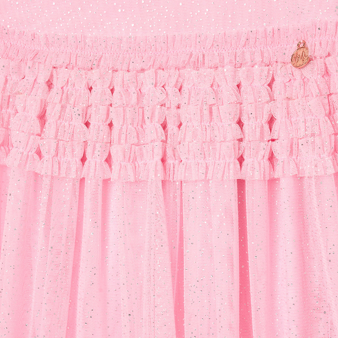 Madison Puff Sleeve Ruffle Waist Mesh Dress