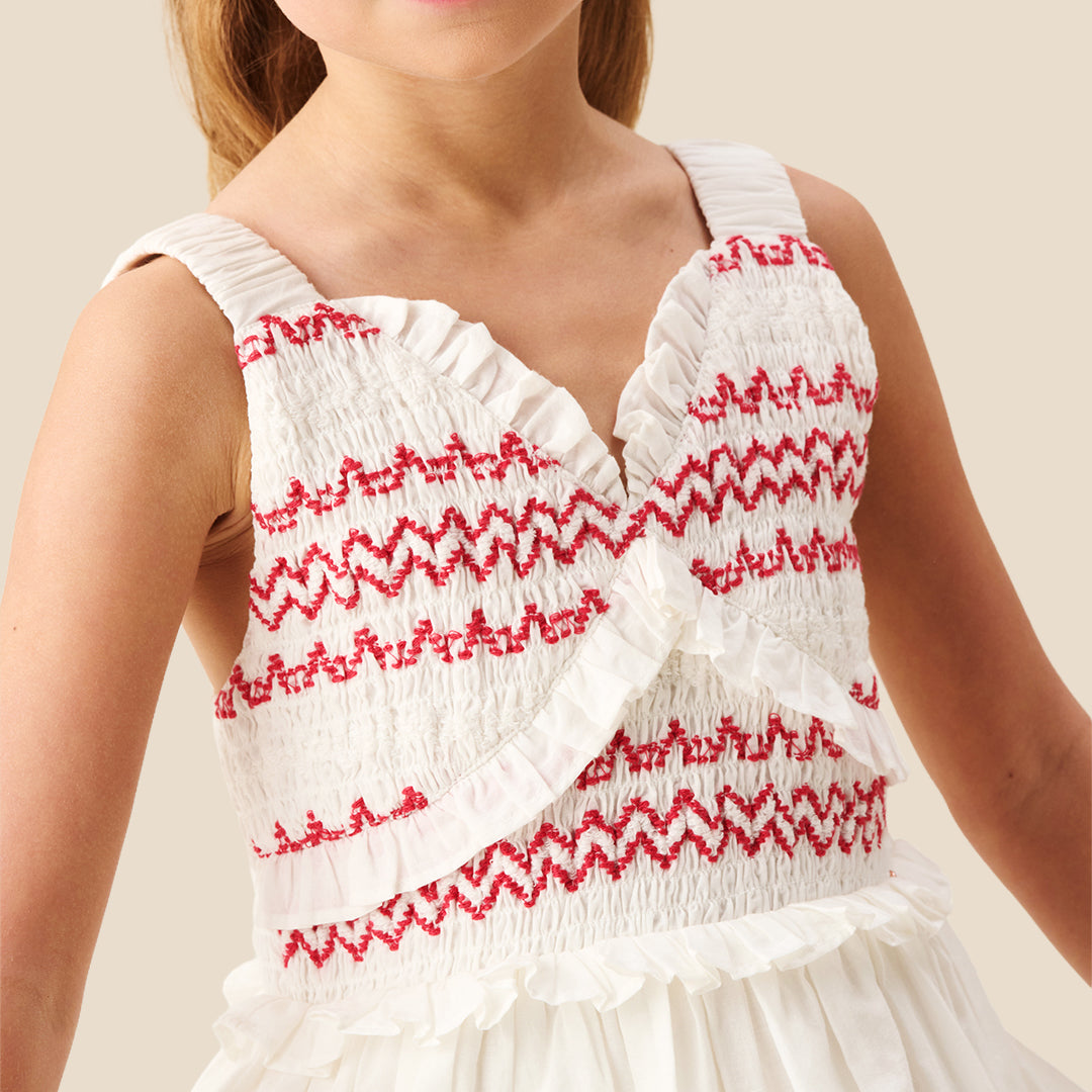 Girls Emboridered Smart Dress Cream - Angel & Rocket
