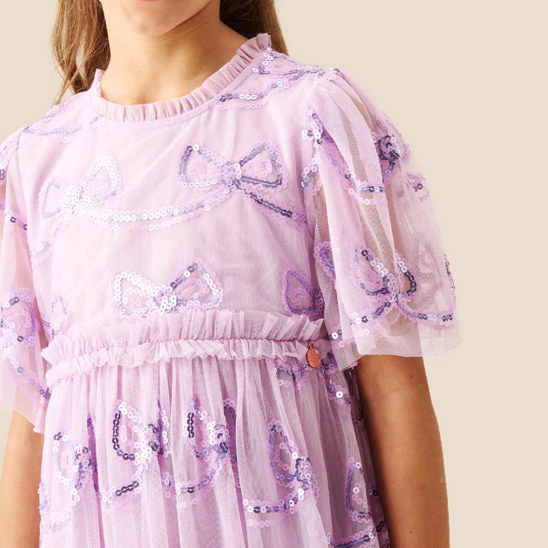 Delta Purple Bow Sequin Mesh Dress - Angel & Rocket