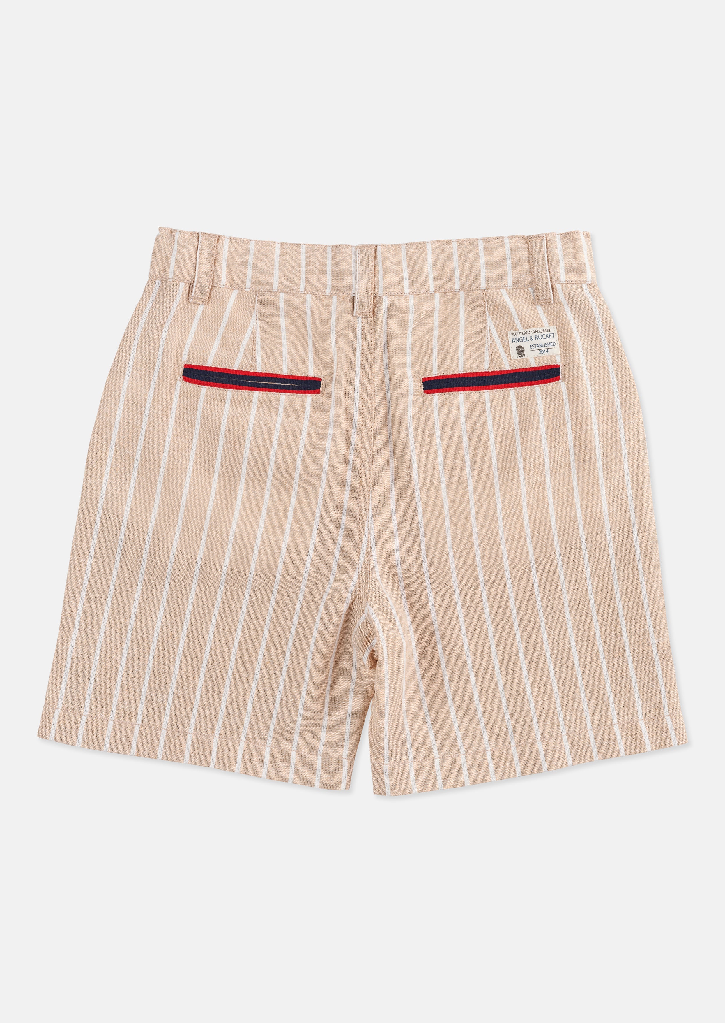 Boys Striped Cotton Beige Smart Shorts
