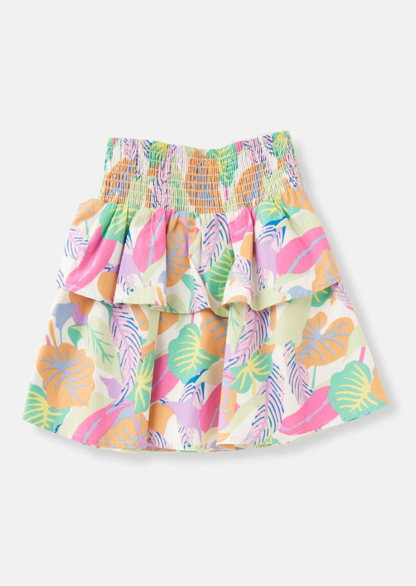 Girls Tropical Leaf Printed Cotton Skirt