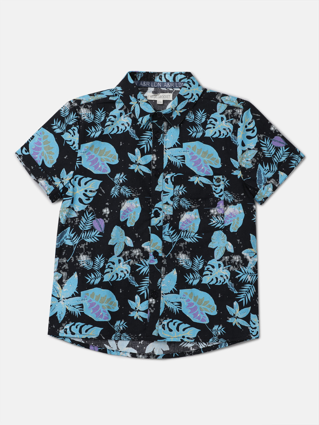 Boys Leaf Printed Half Sleeves Blue Shirt