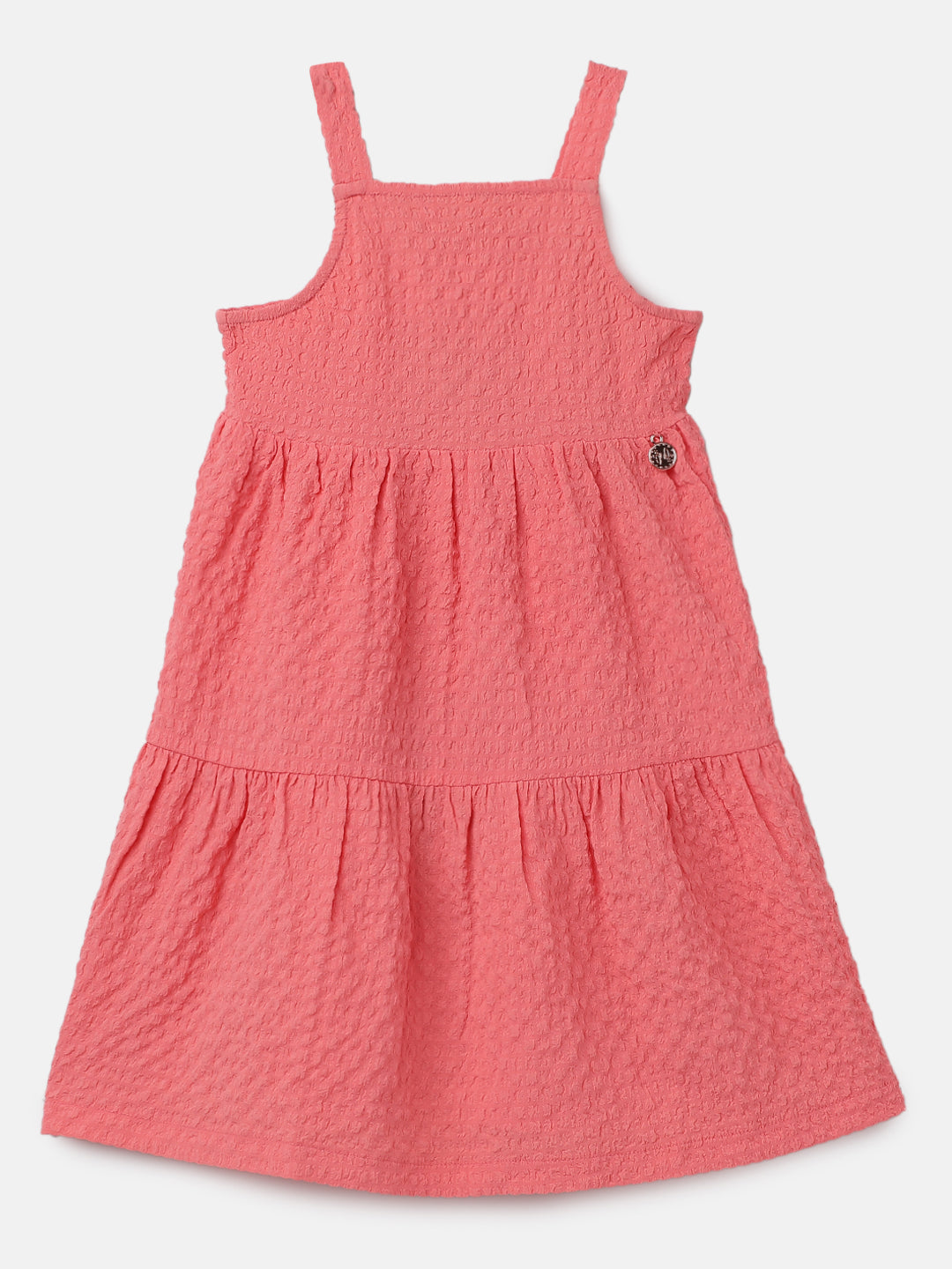 Girls Solid Red Crinkle Casual Dress