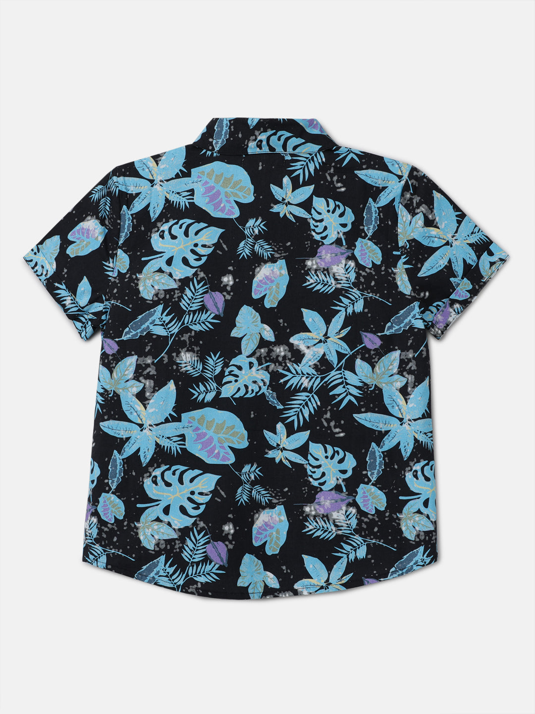 Boys Leaf Printed Half Sleeves Blue Shirt