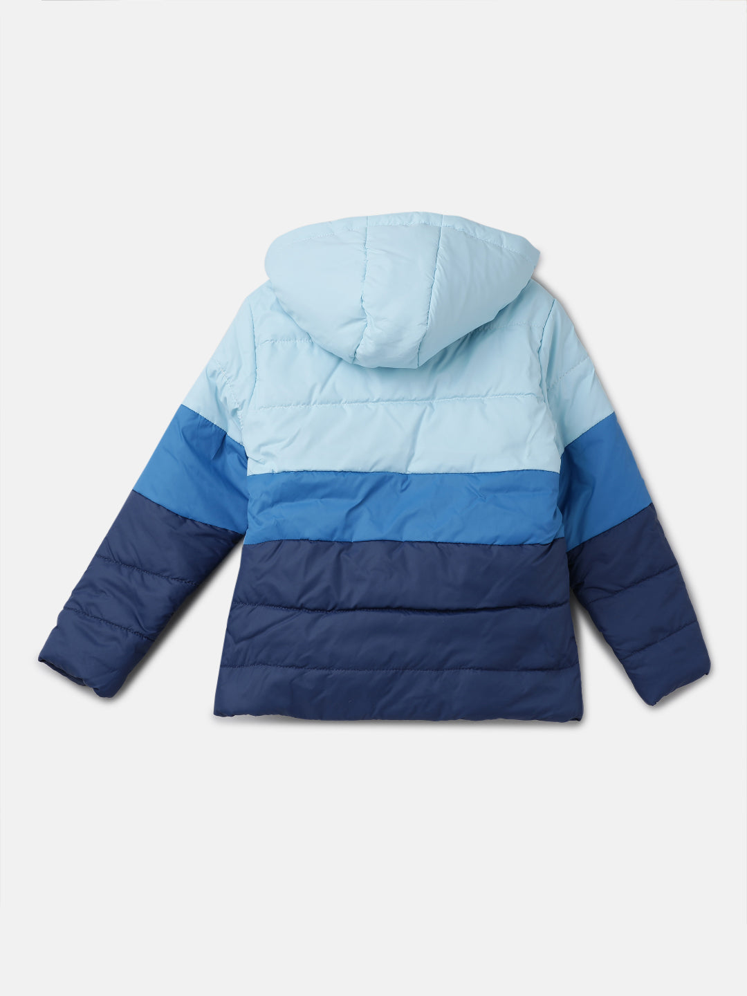 Girls Colour Blocked Puffa Jacket Blue with Hood