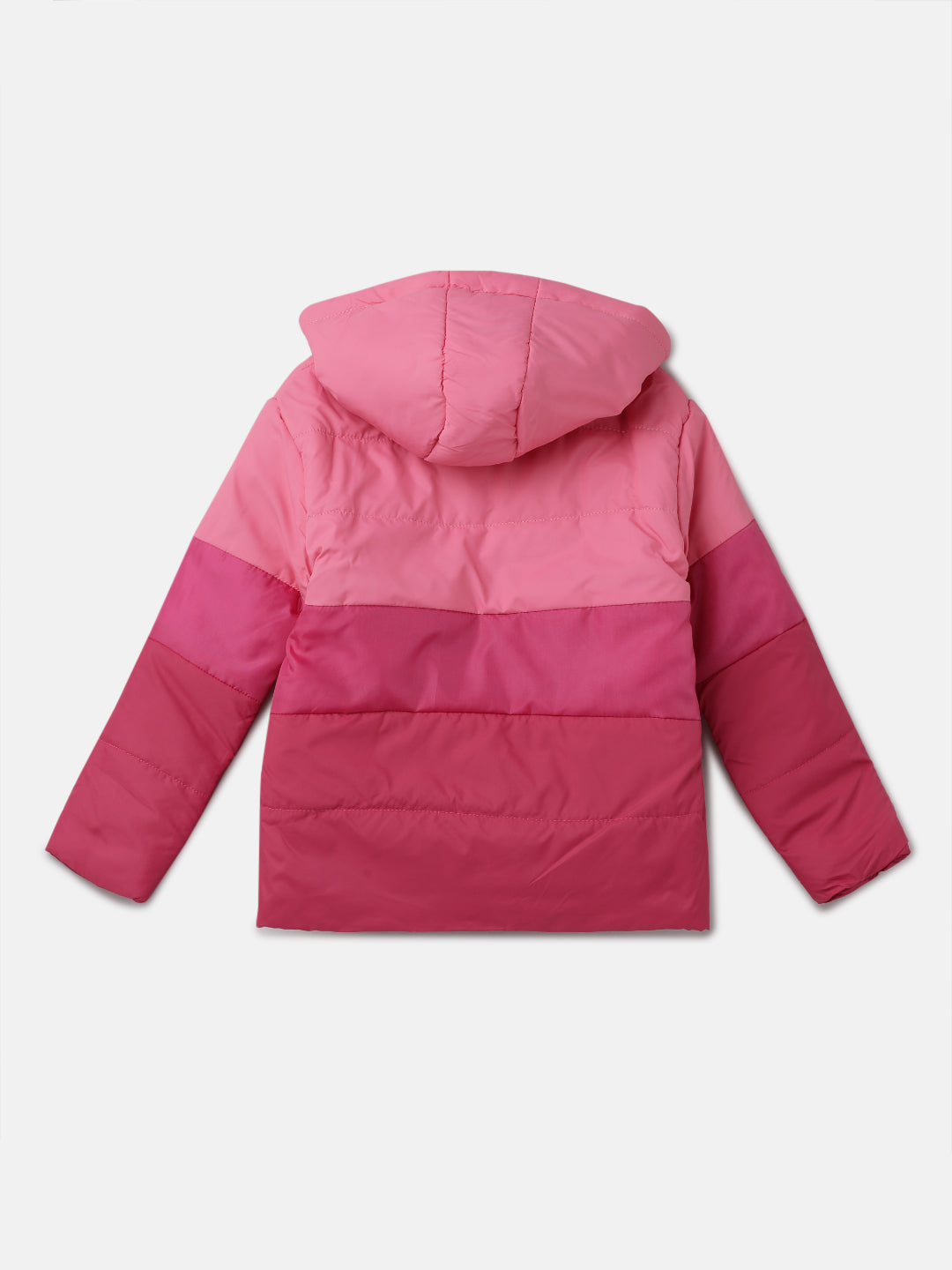 Girls Colour Blocked Puffa Jacket Pink with Hood