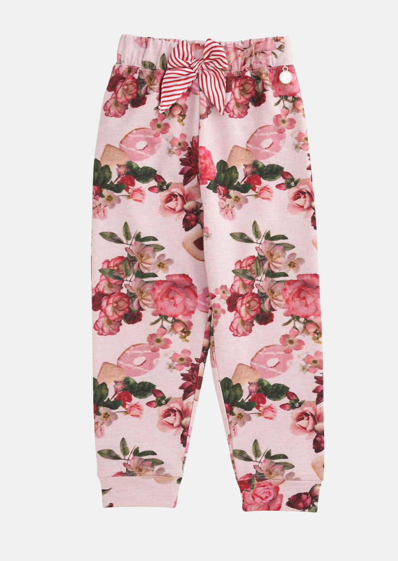 Girls Floral Printed Pink Joggers