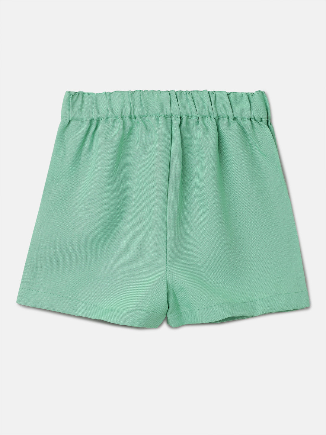 Girls Self Textured Solid Green Shorts