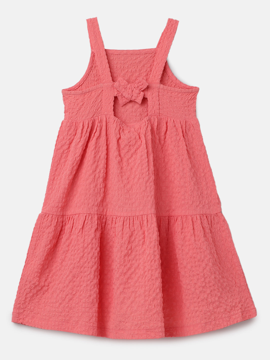 Baby Girl Solid Red Crinkle Casual Dress