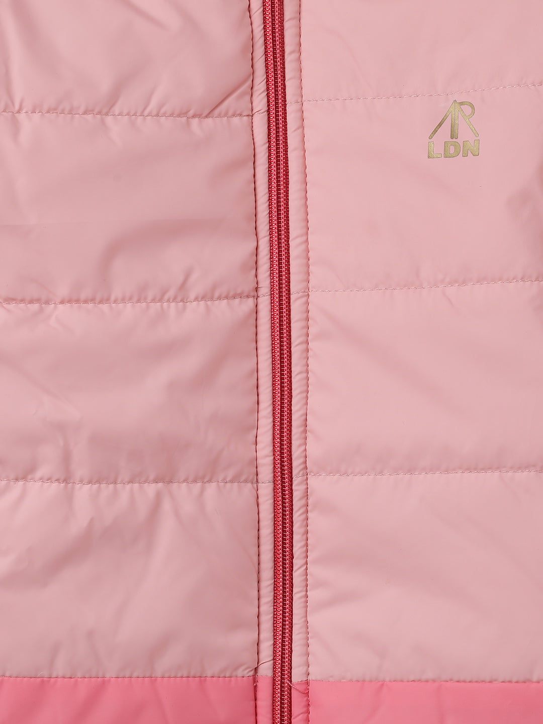 Girls Pink Colour Blocked Puffa Jacket with Hood