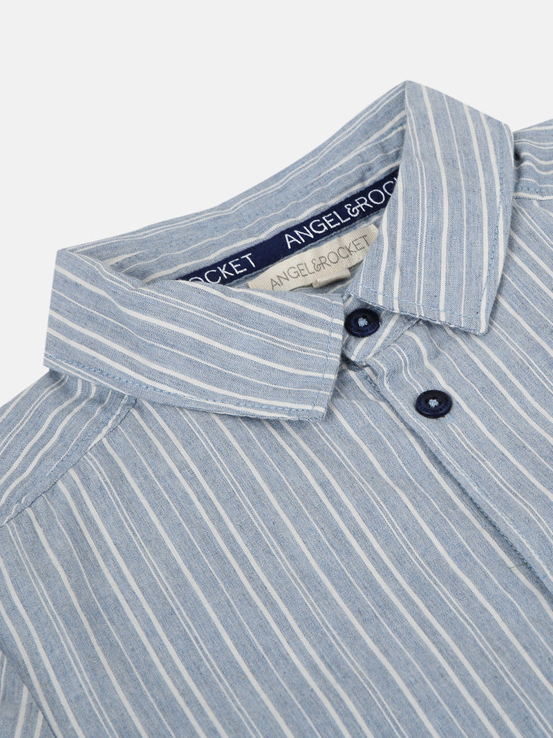 Boys Blue Striped Half Sleeve Smart Shirt