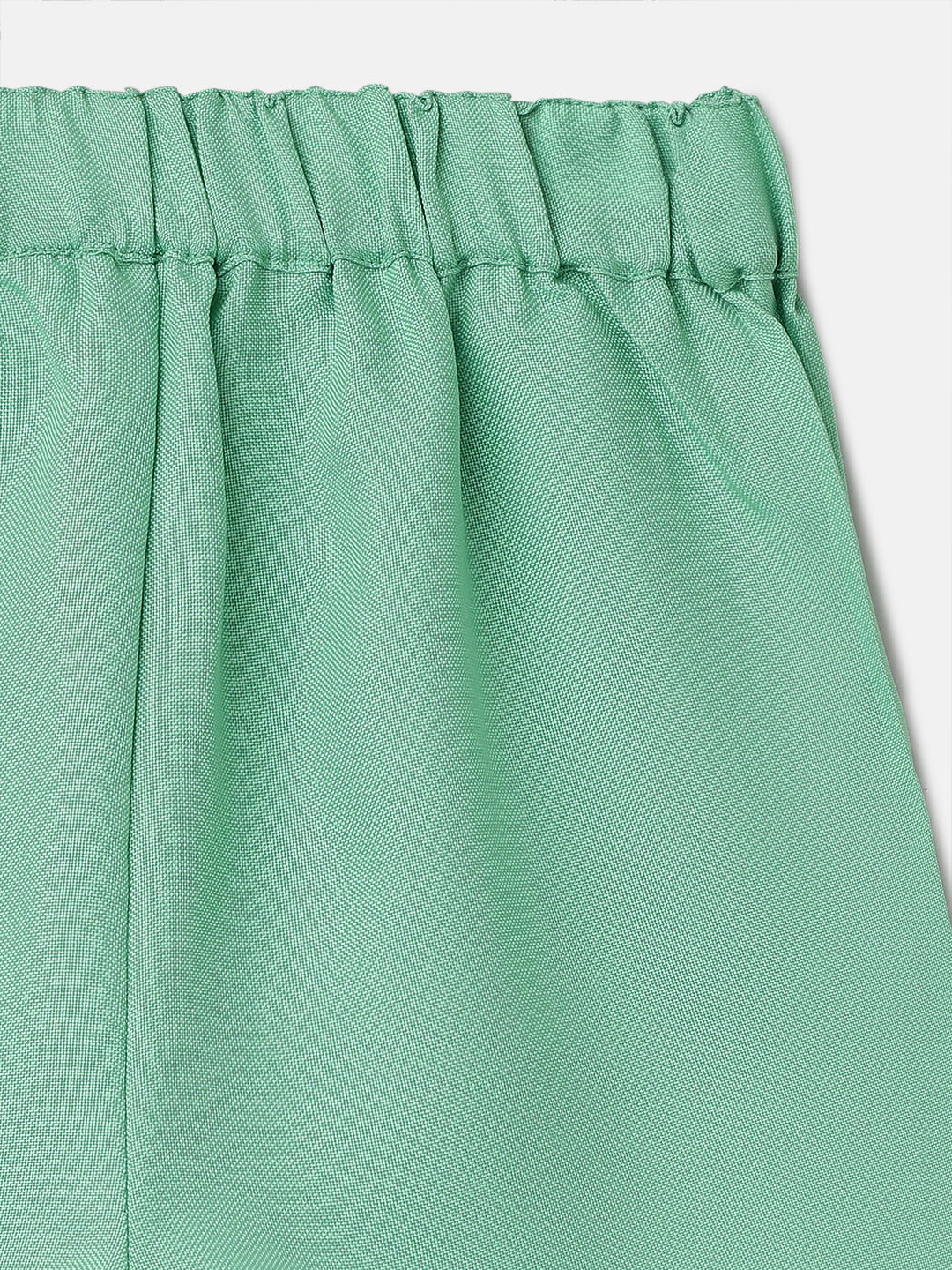 Girls Self Textured Solid Green Shorts