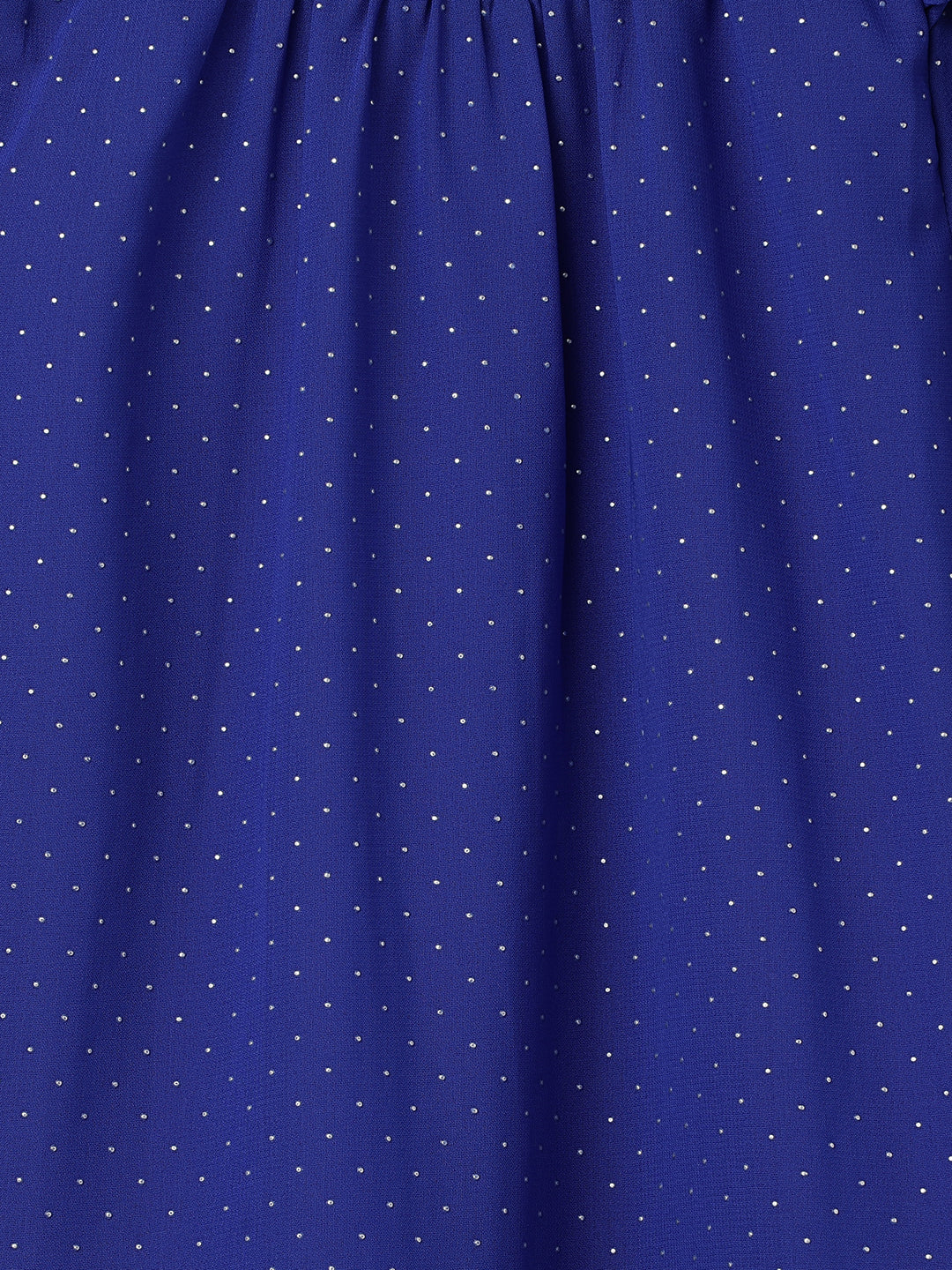 Girls Foil Dot Printed Blue Dress