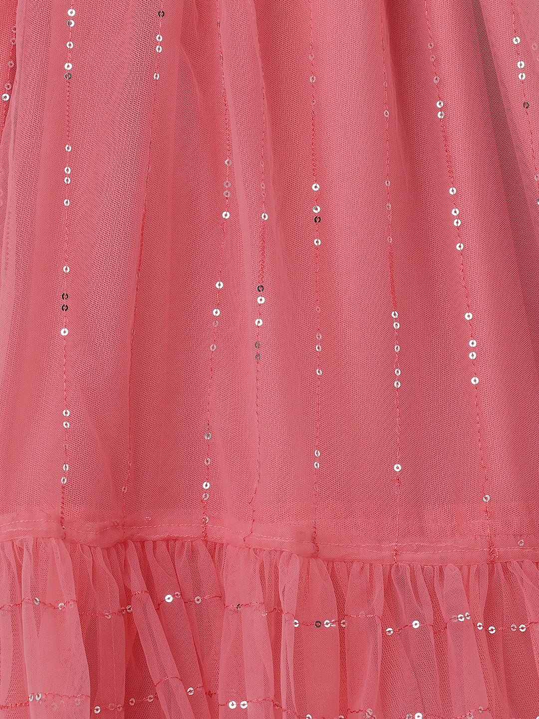Girls Coral Pink Sequin Embellished Mesh Dress