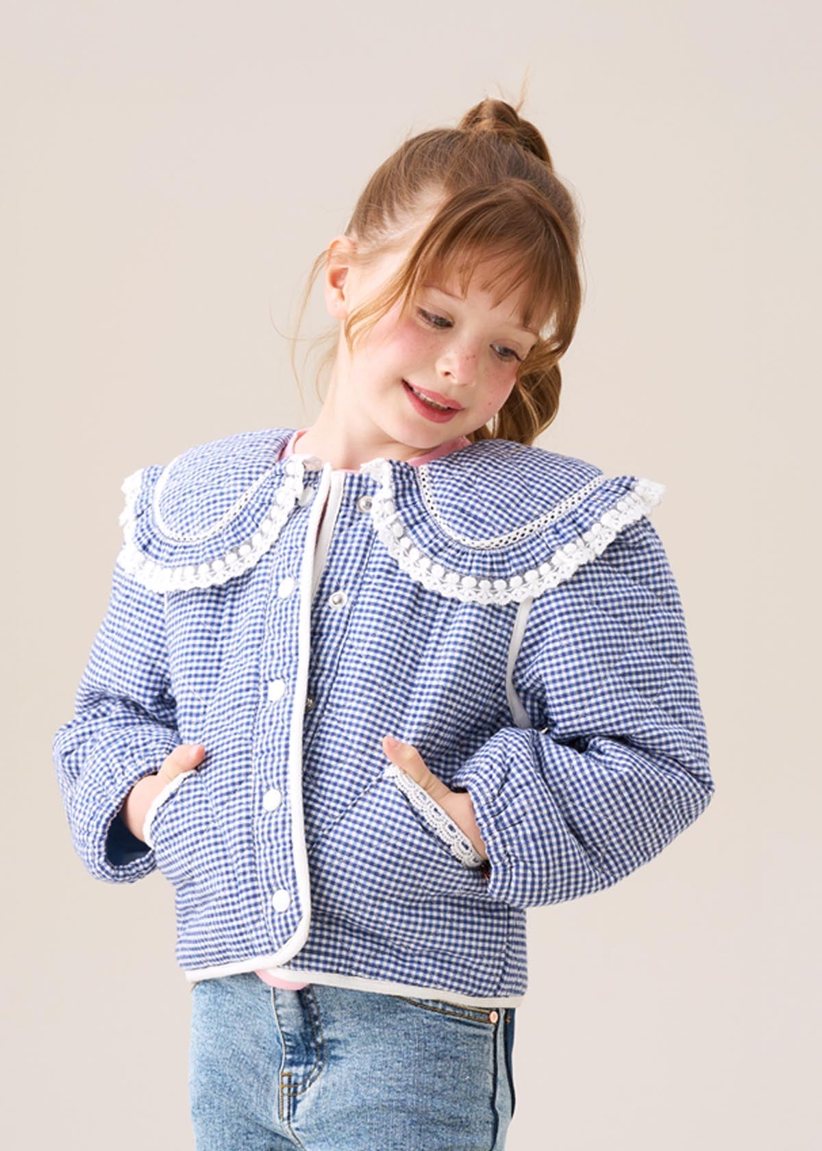 wool girls quilted lace trim collar jacket