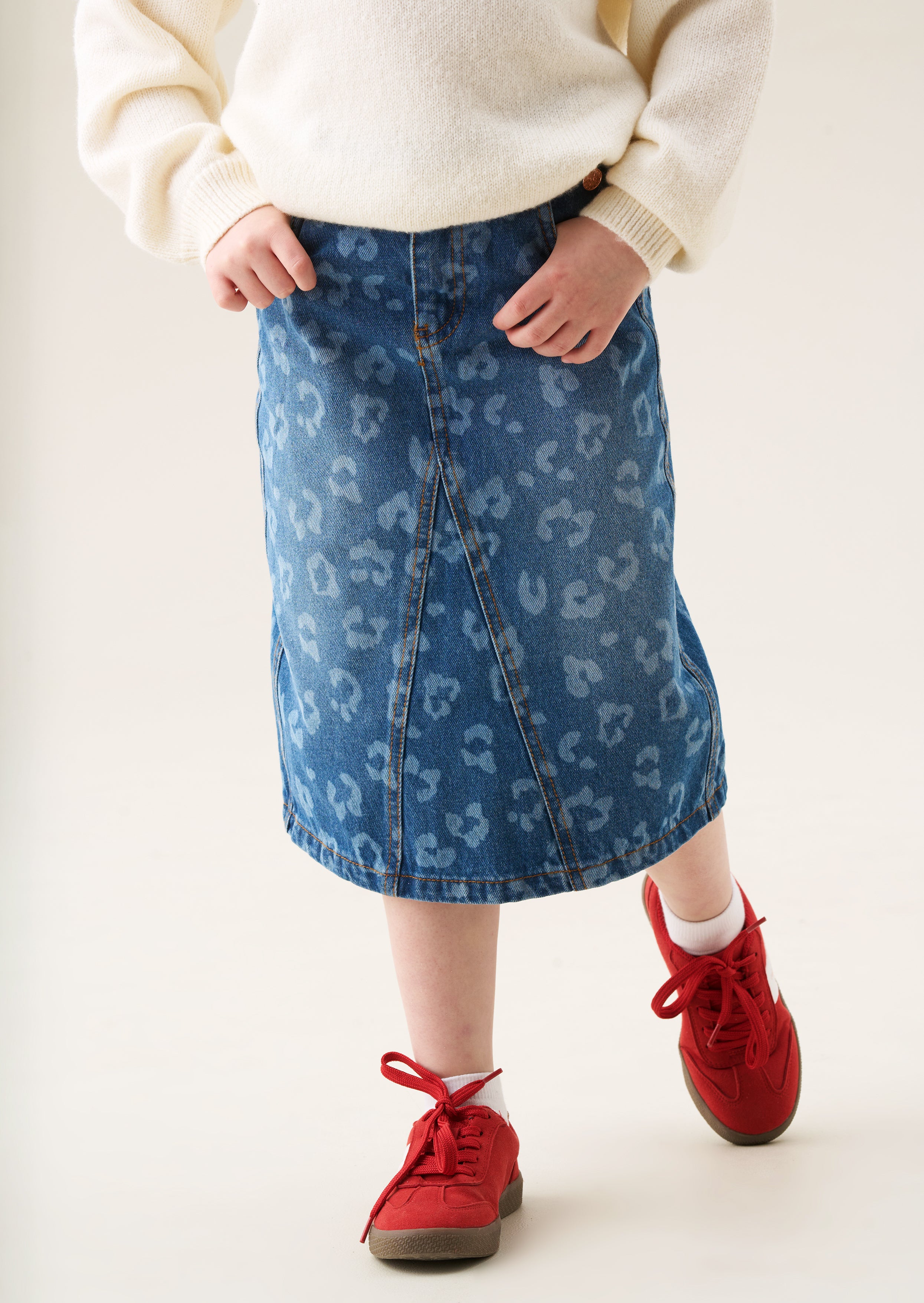 Girl Kendal Leopard Denim Midi Skirt