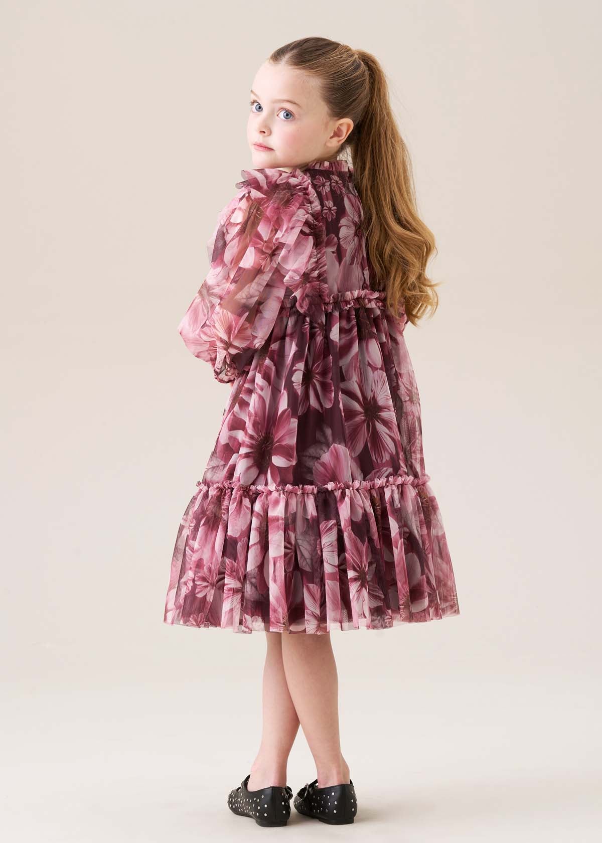 midi girls floral mesh dress
