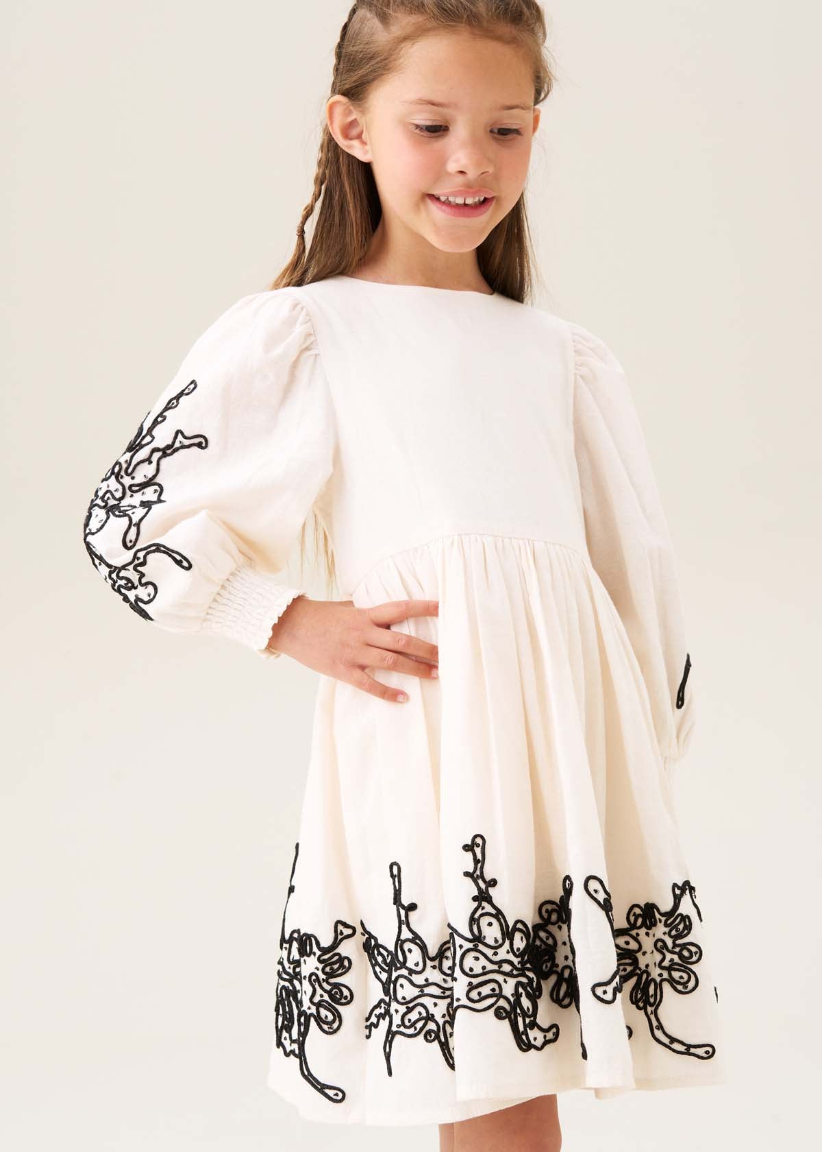 mini girls embroidered balloon sleeve dress