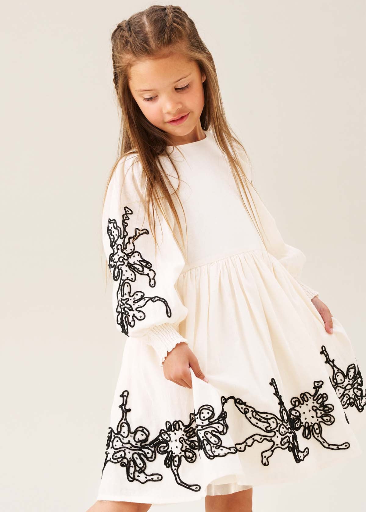 maxi girls embroidered balloon sleeve dress