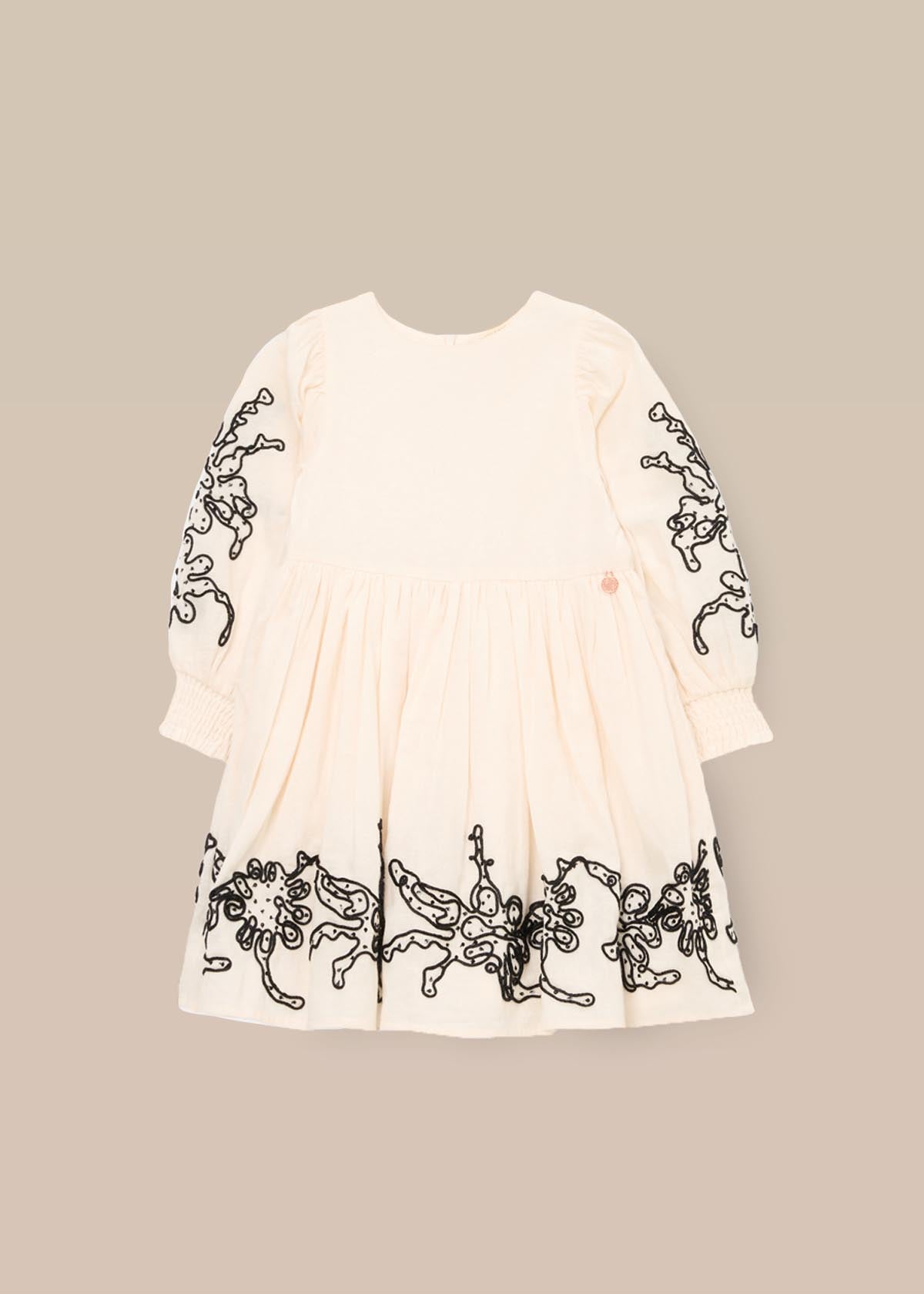 Girls Cotton Embroidered Balloon Sleeve Dress