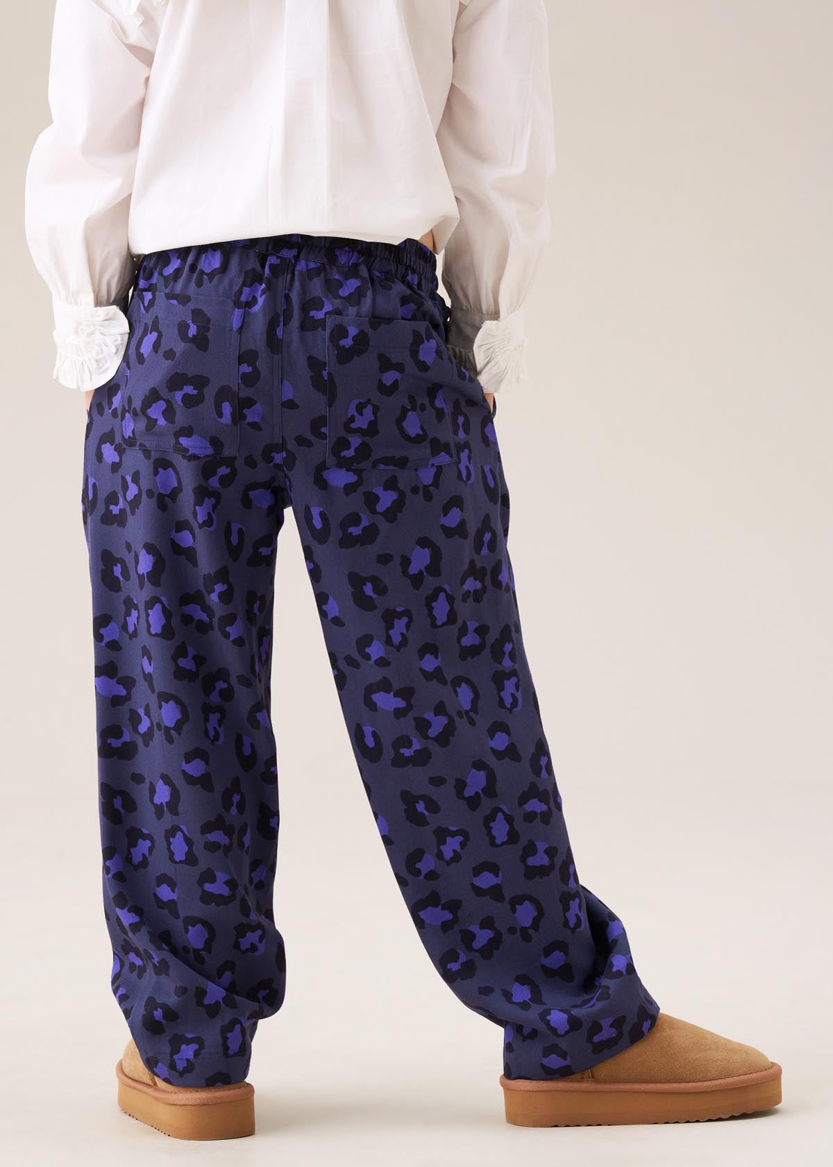 wide leg girls leopard print trousers