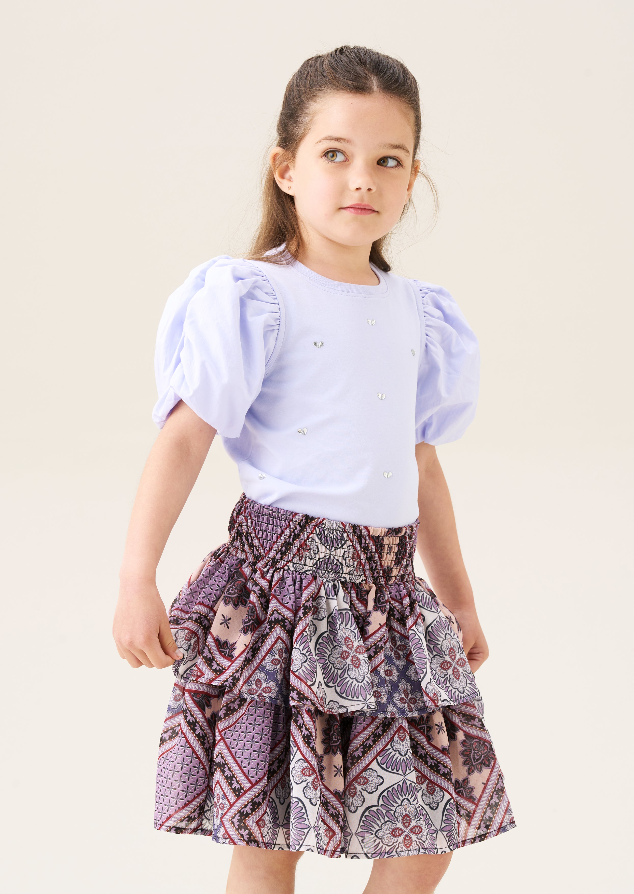 maxi girls tiered boho print skirt purple