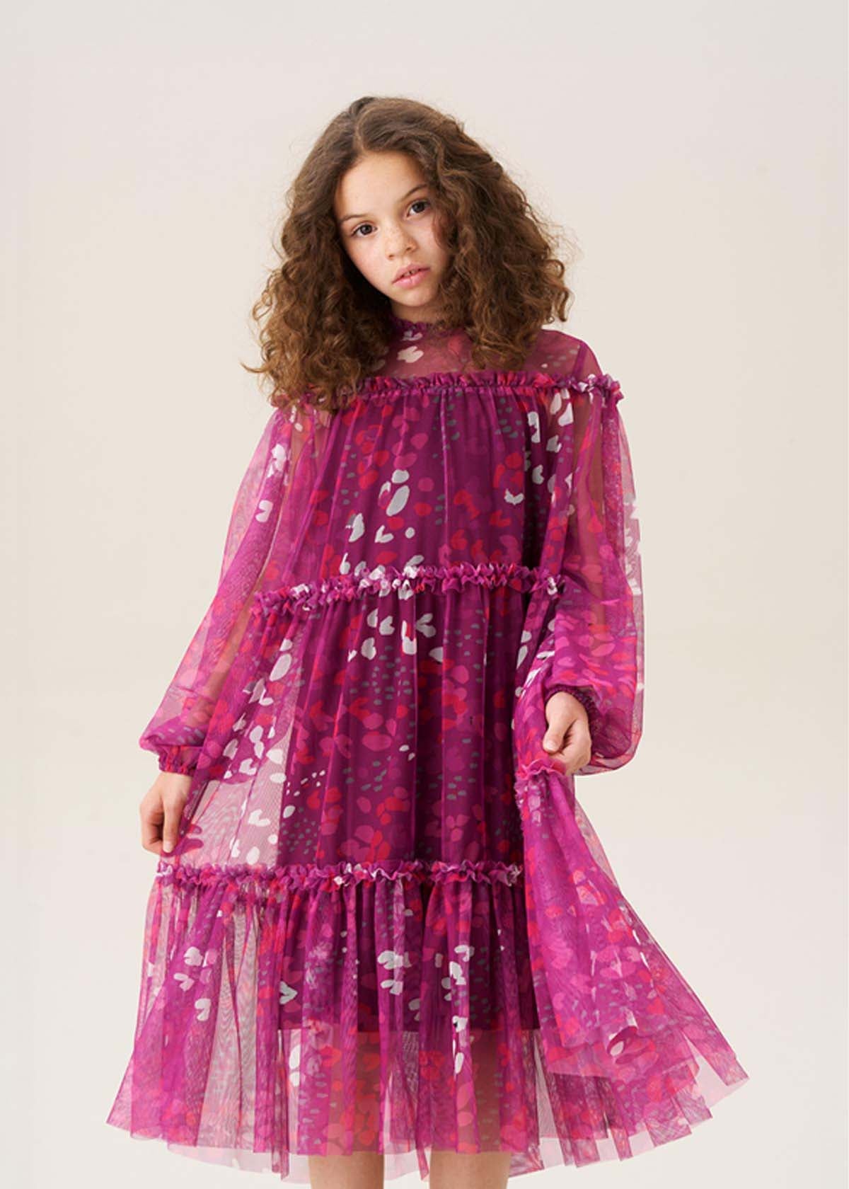 Girls Printed Mesh Dress