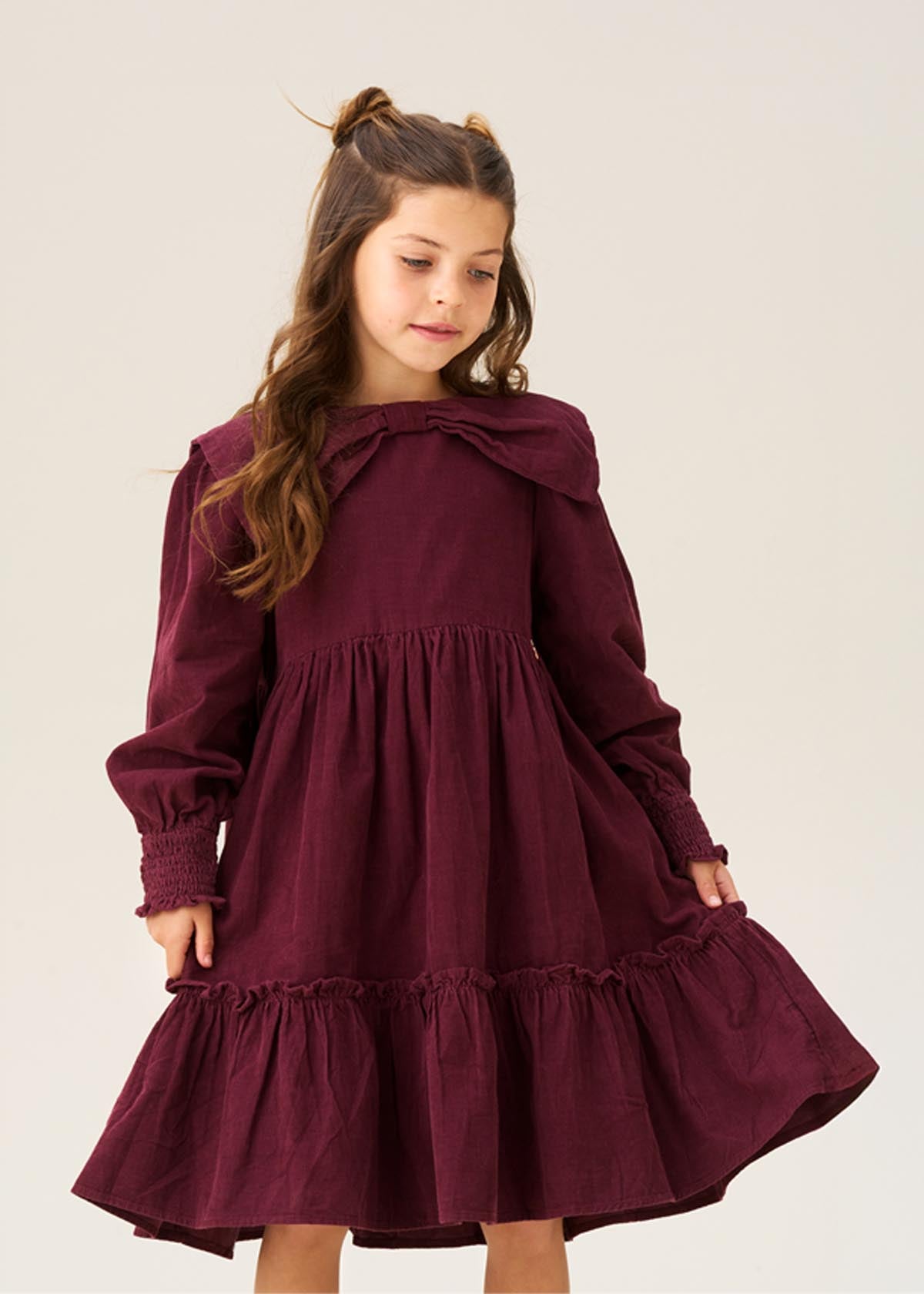 Ava Bow Collar Cord Dress Purple