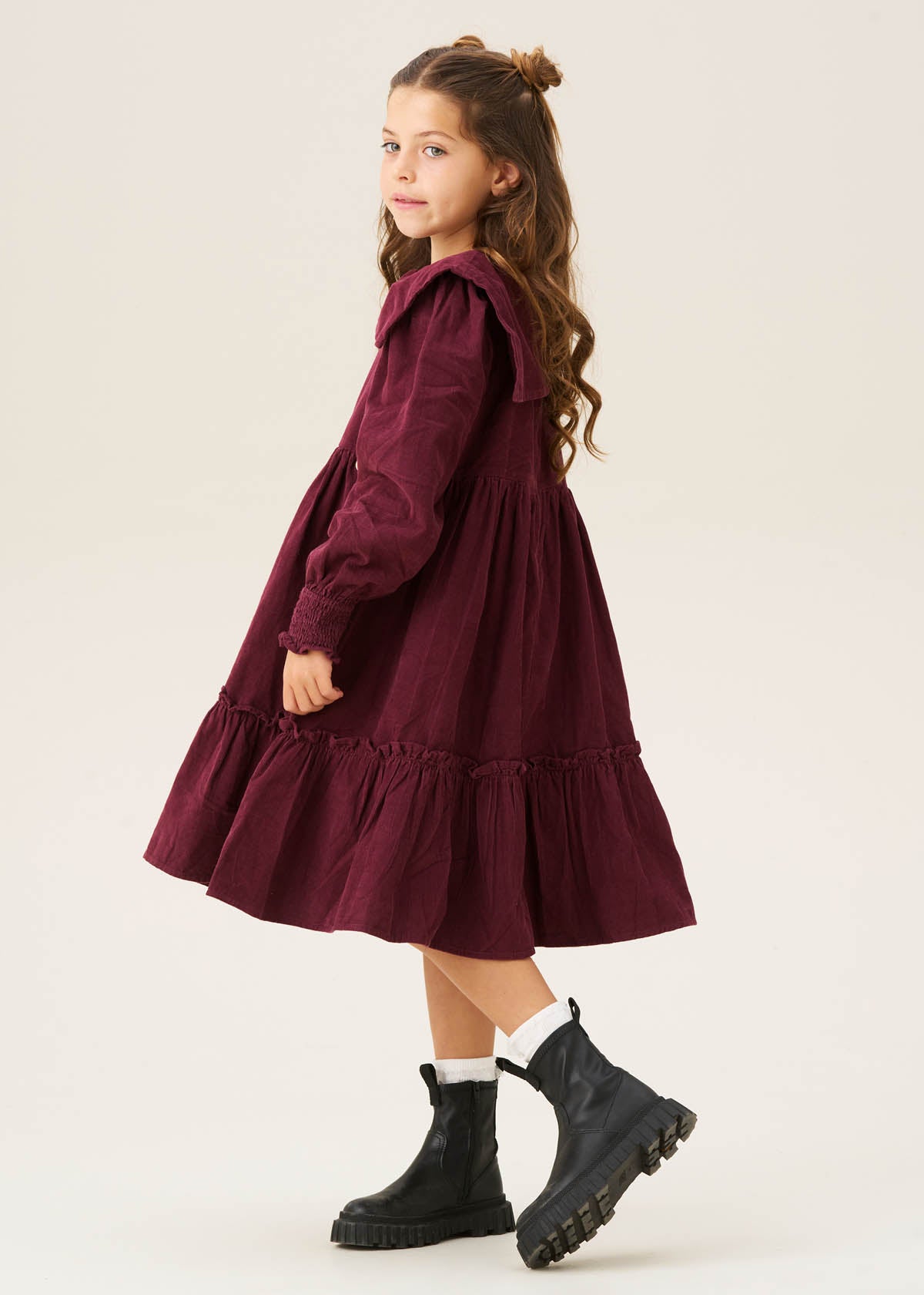 Ava Bow Collar Cord Dress Purple