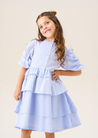 Frankie Blue Mixed Stripe Tiered Dress