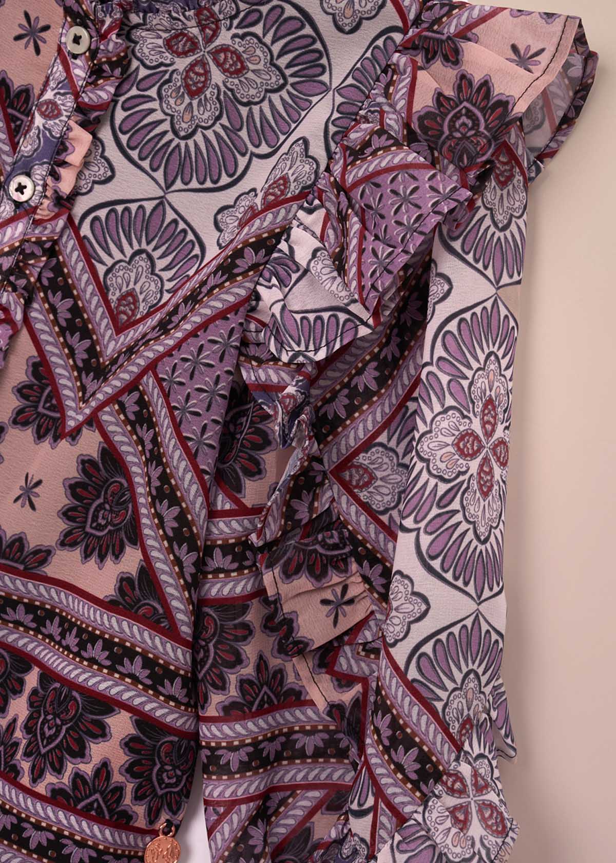 Adrienne Frill Sleeve Boho Print Blouse