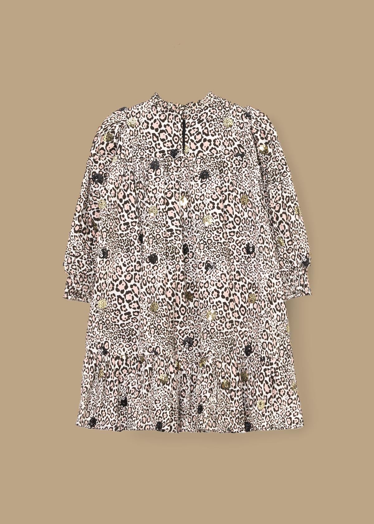 round neck leopard sequin embellished dress