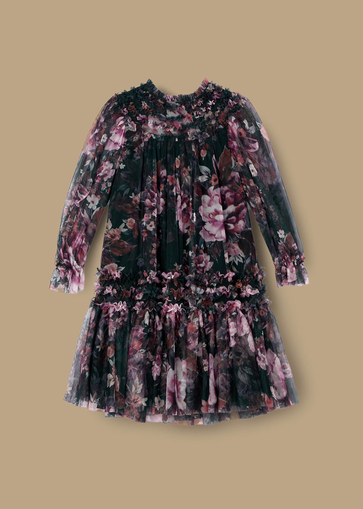 Verity Ruffle Print Mesh Dress