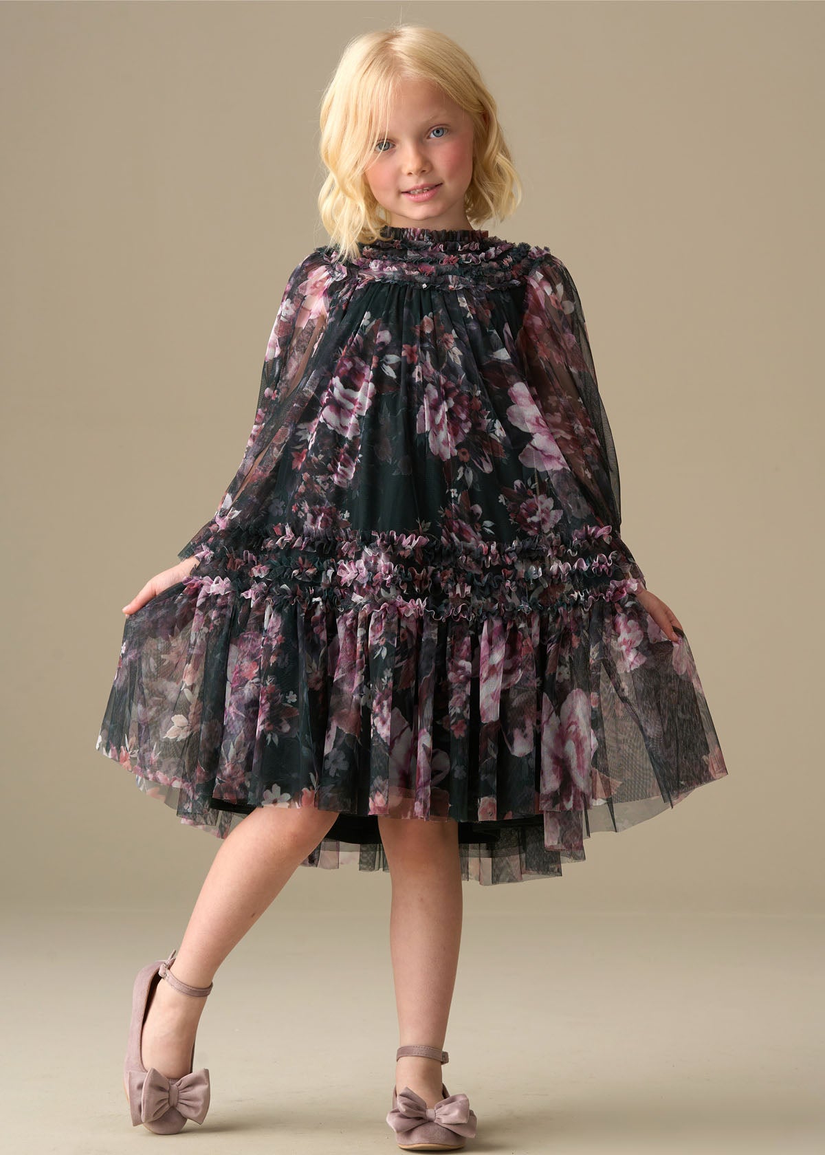 Verity Ruffle Print Mesh Dress