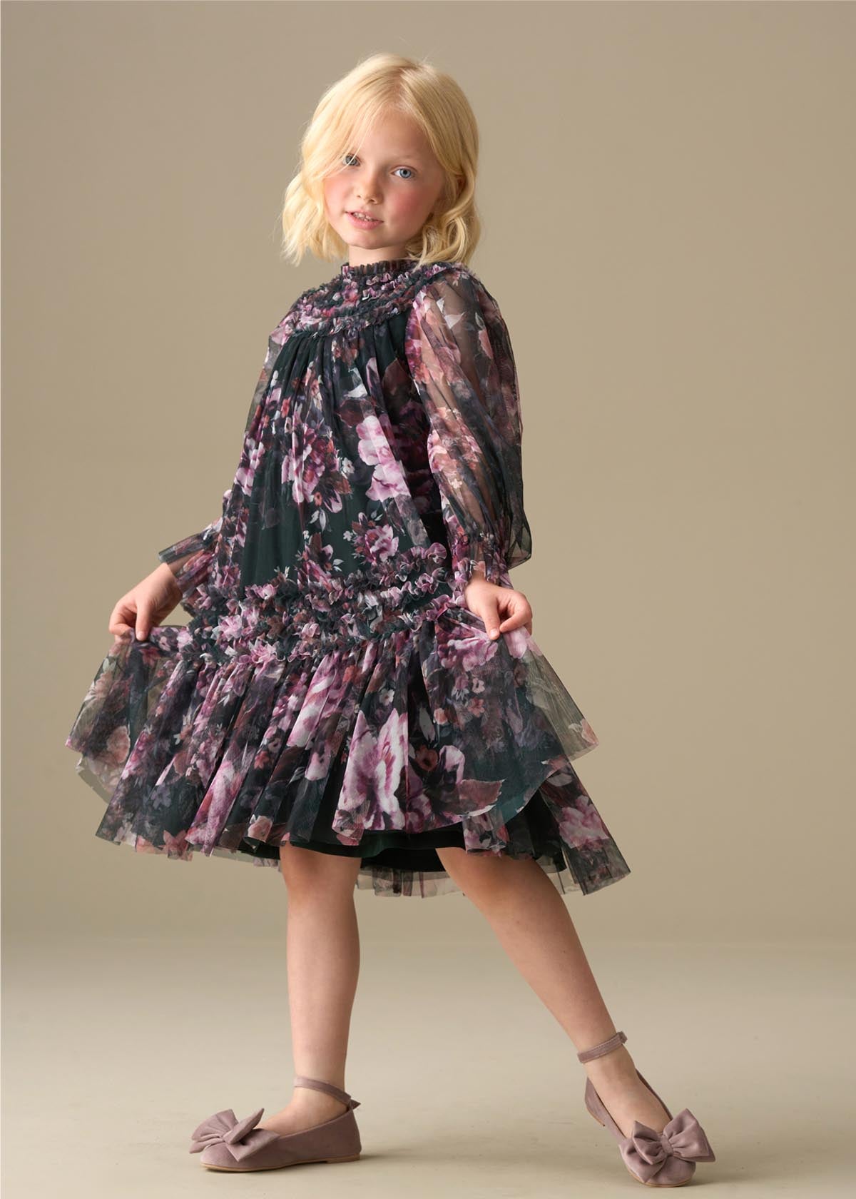 Verity Ruffle Print Mesh Dress
