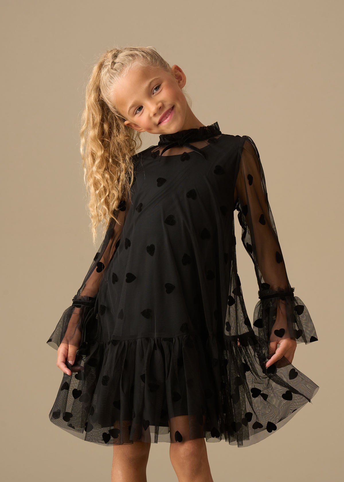 Neve Flock Heart Mesh Dress