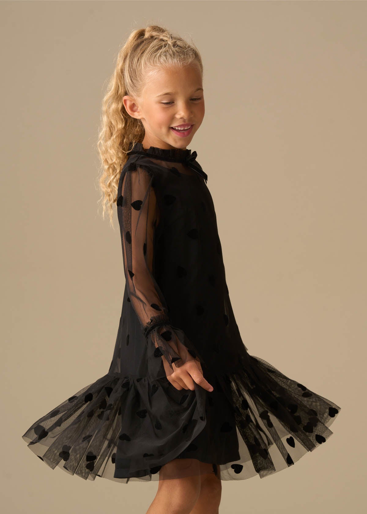 Neve Flock Heart Mesh Dress