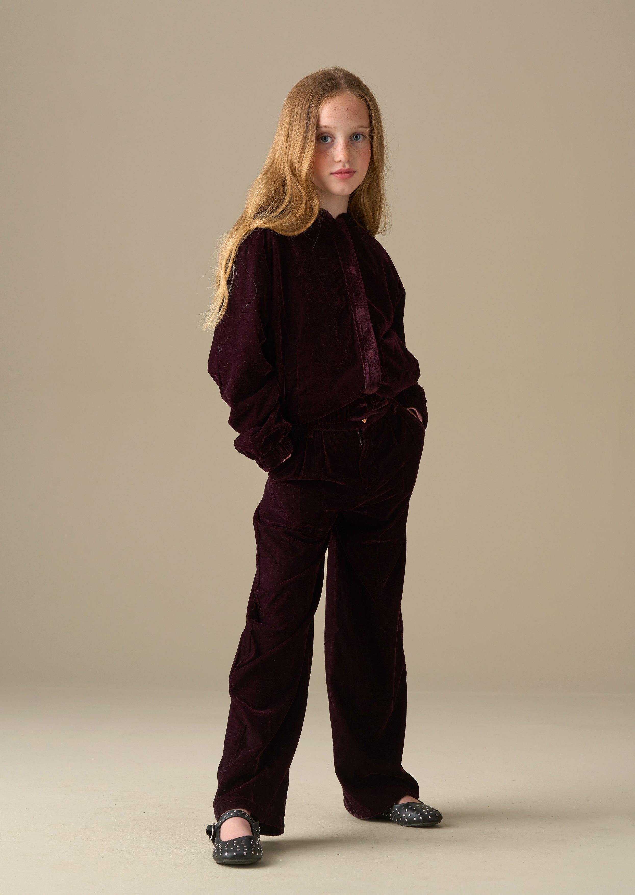 mid rise girls velvet wide leg trousers