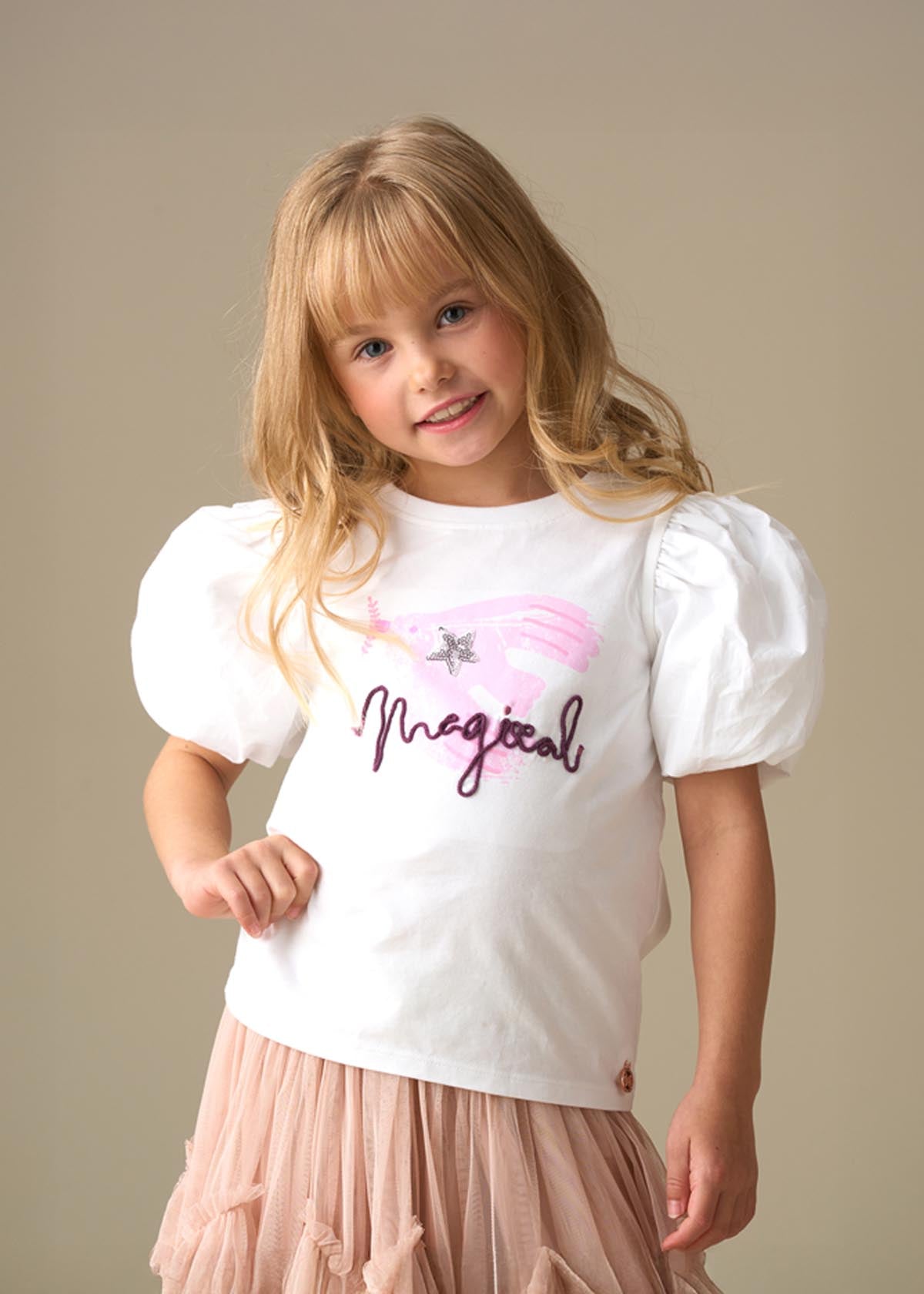 Heidi Puff Sleeve Embellished Top - White