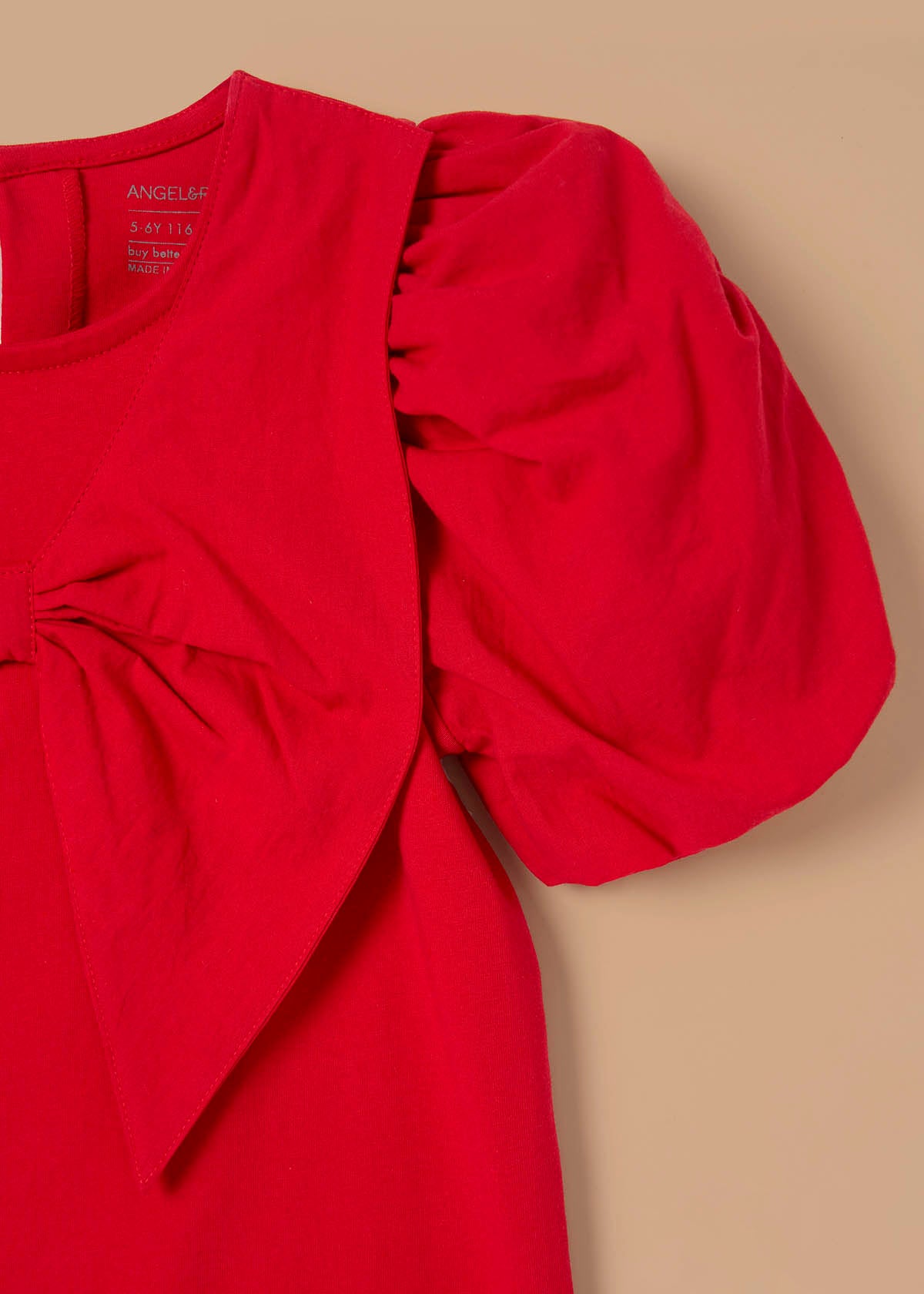 online girl woven collar puff sleeve top red