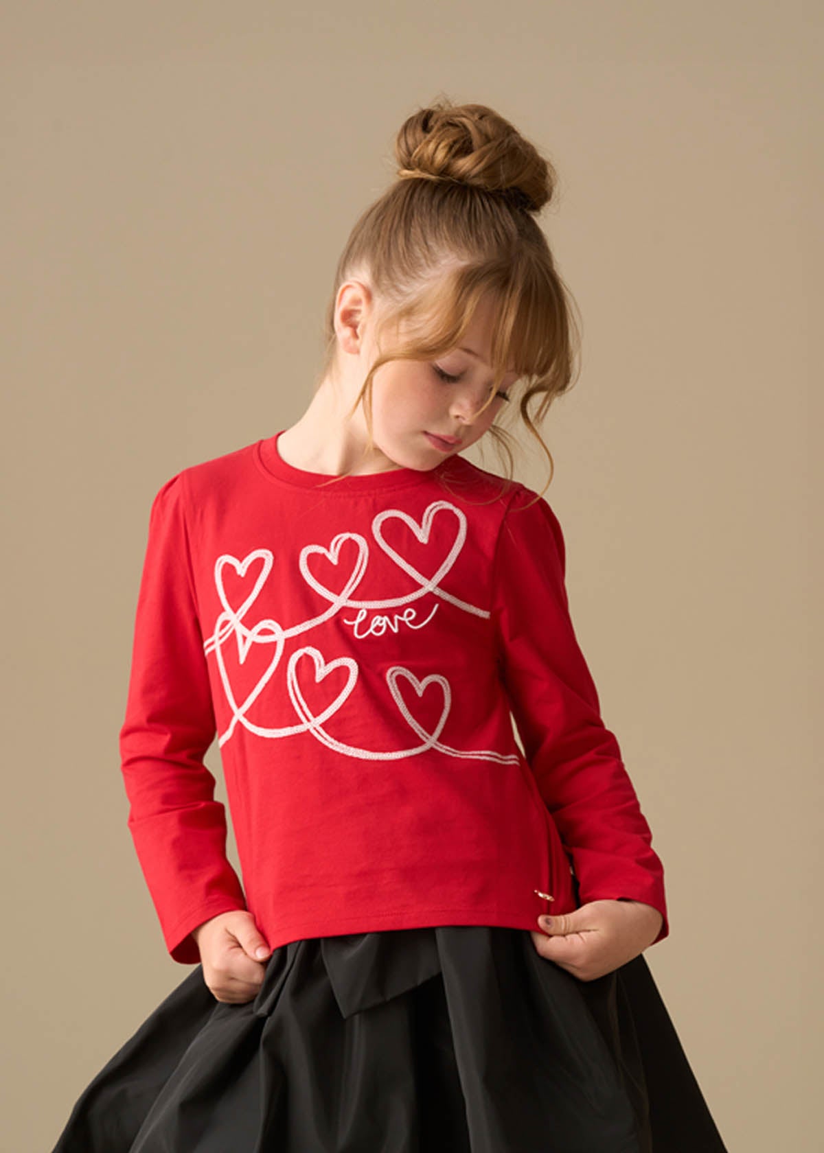 Noelle Sequin Heart Long Sleeve Top - Red