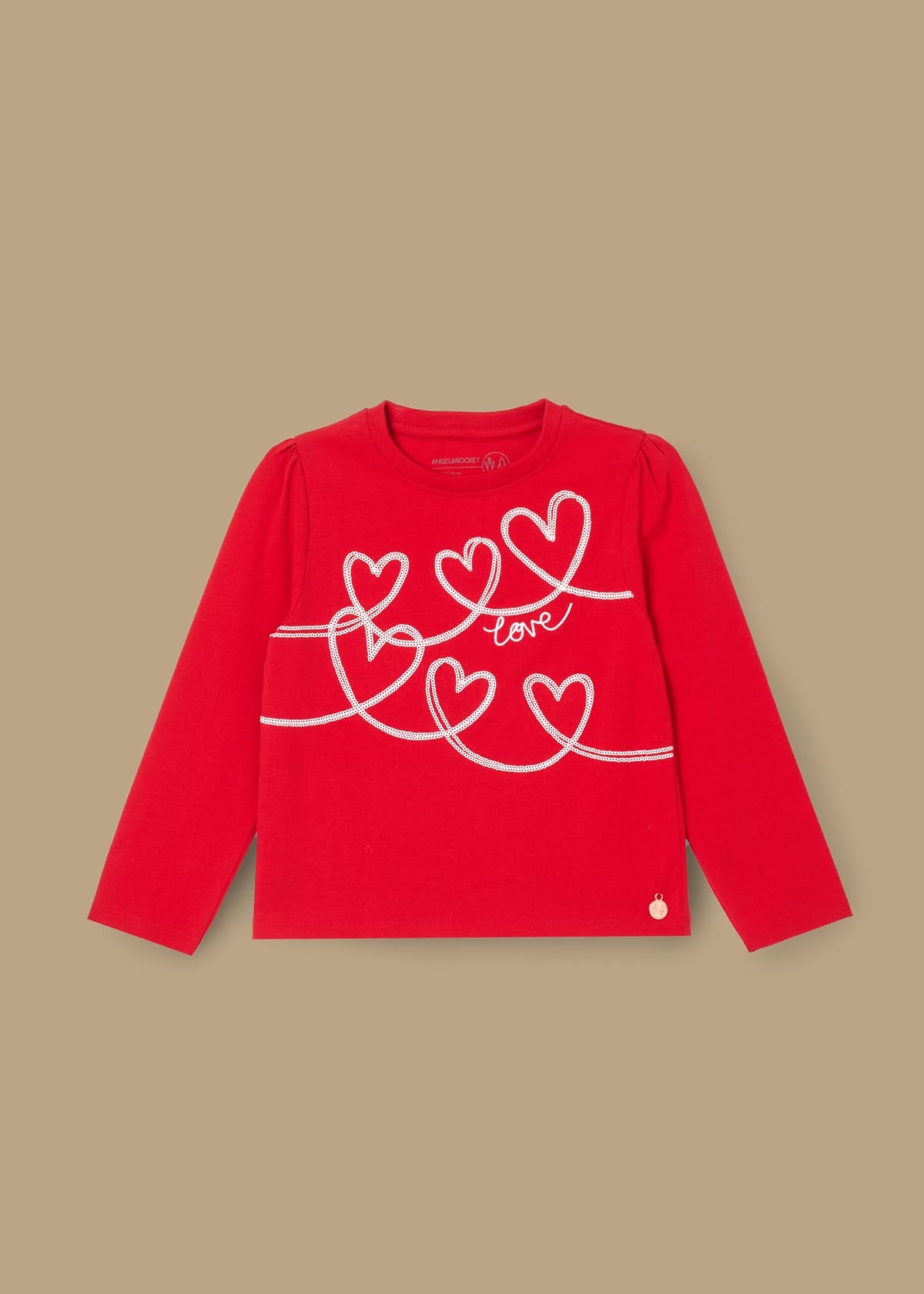 Noelle Sequin Heart Long Sleeve Top - Red