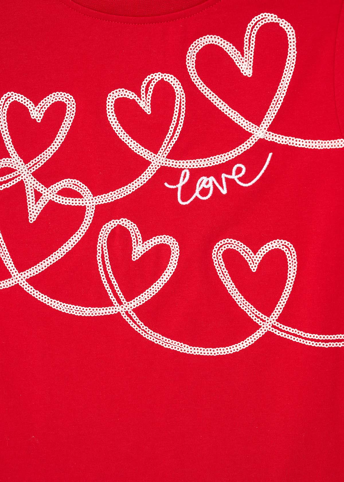 Noelle Sequin Heart Long Sleeve Top - Red