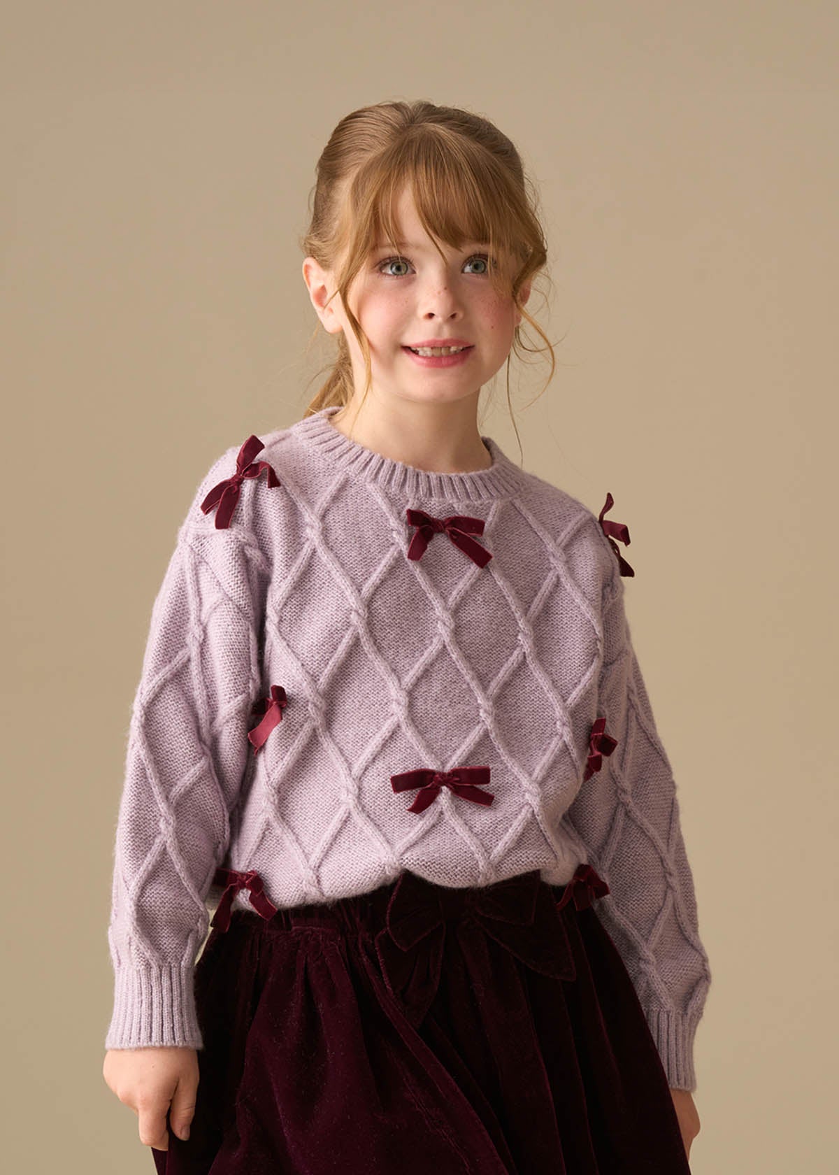 Clara Textured Knit Velvet Bow Jumper