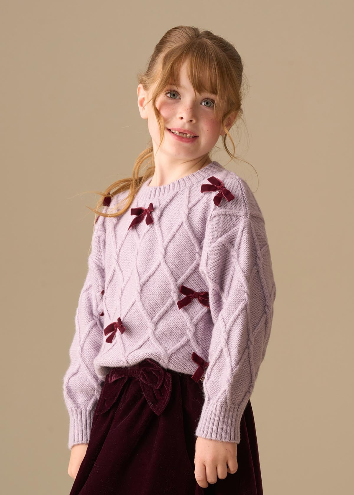 Clara Textured Knit Velvet Bow Jumper