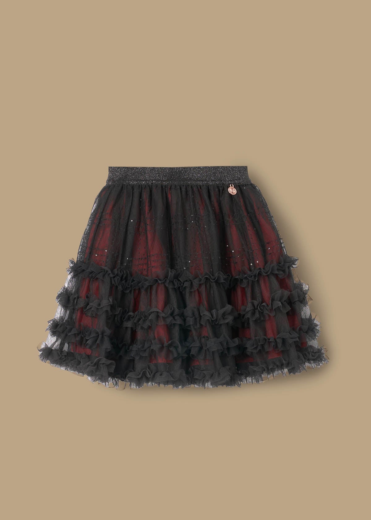 Darby Sequin Tartan Mesh Skirt
